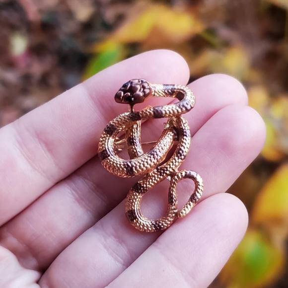 NWOT Gold & Brown Snake Brooch - Picture 2 of 5